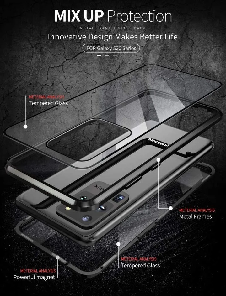 Samsung phone case with double-sided magnetic protective glass