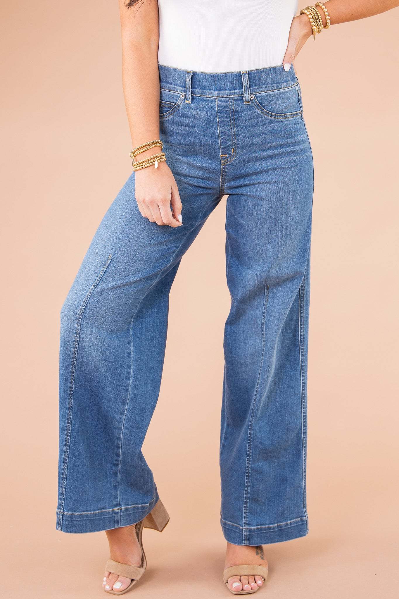 Seamed Front Wide Leg Jeans