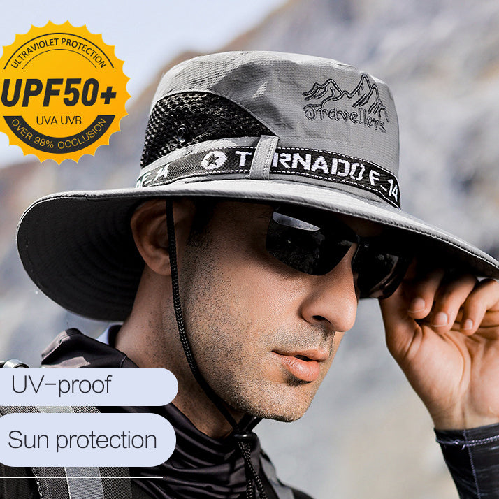 UPF 50+ Hats Men Sun Protector UV-proof Breathable Bucket Hat Large Wide Brim