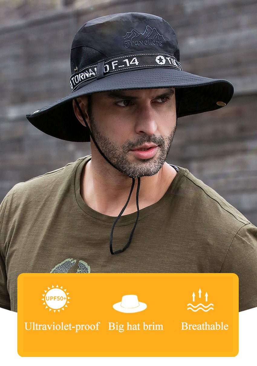 UPF 50+ Hats Men Sun Protector UV-proof Breathable Bucket Hat Large Wide Brim