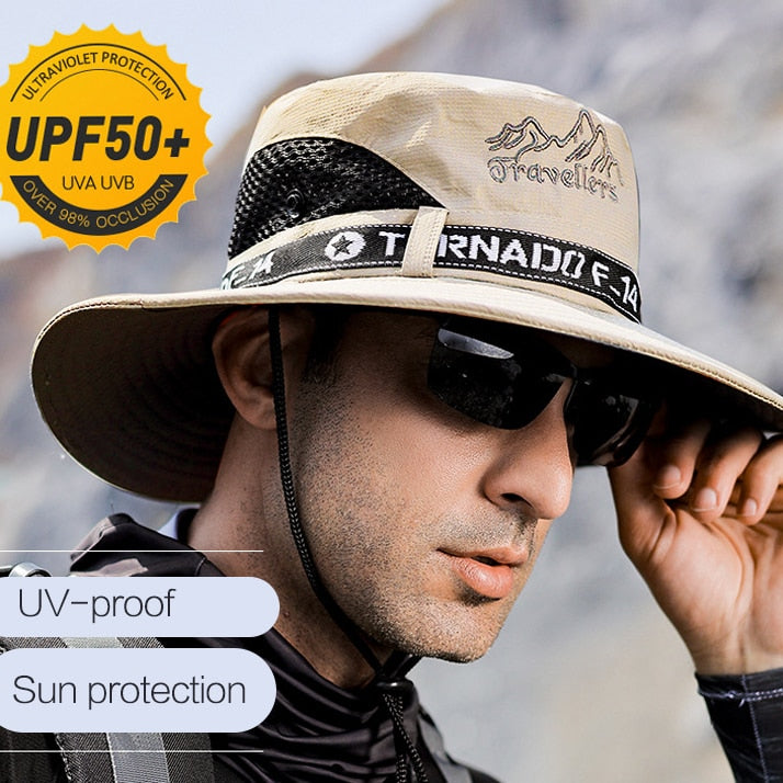 UPF 50+ Hats Men Sun Protector UV-proof Breathable Bucket Hat Large Wide Brim