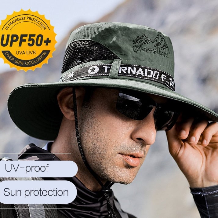 UPF 50+ Hats Men Sun Protector UV-proof Breathable Bucket Hat Large Wide Brim