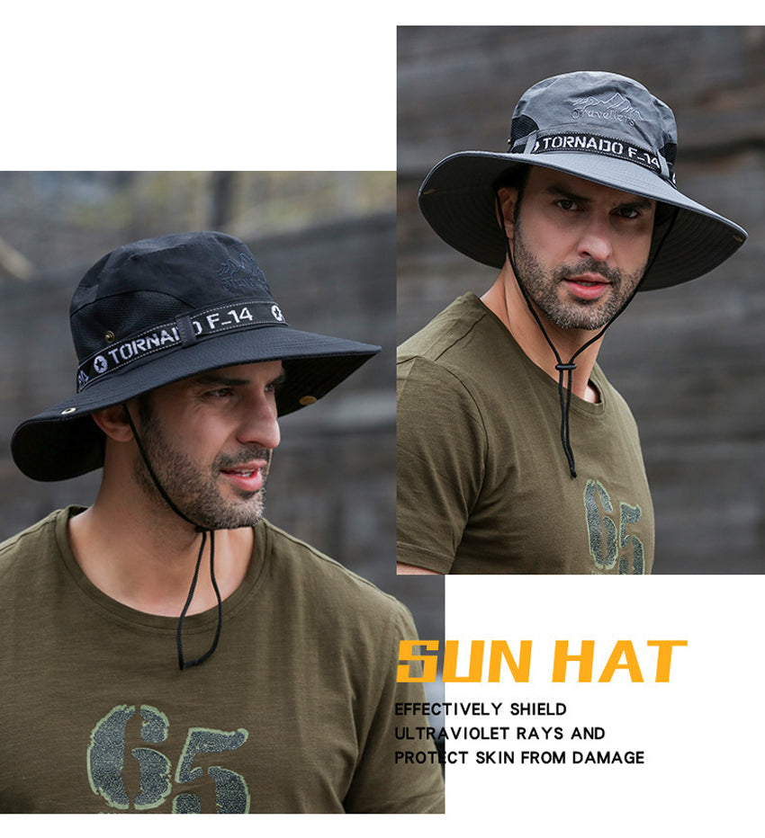 UPF 50+ Hats Men Sun Protector UV-proof Breathable Bucket Hat Large Wide Brim