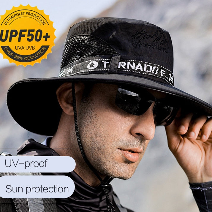 UPF 50+ Hats Men Sun Protector UV-proof Breathable Bucket Hat Large Wide Brim