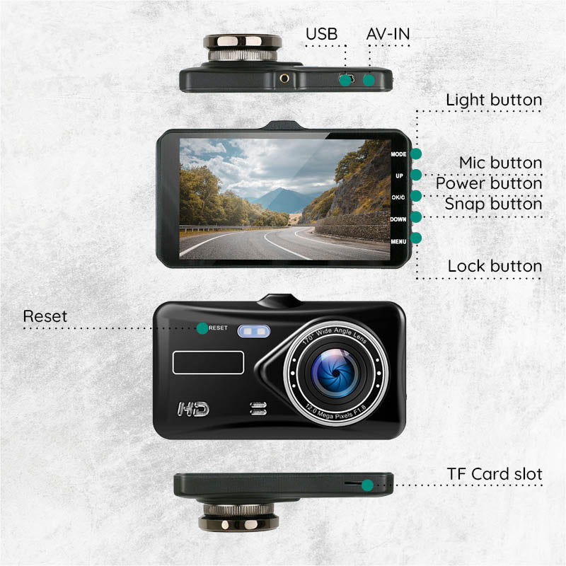 Wide Angle 1920x1080P FHD Dual Dash Cam