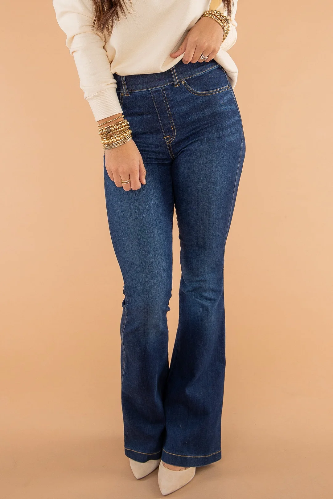 Women's No-Button Stretch Flare Jeans