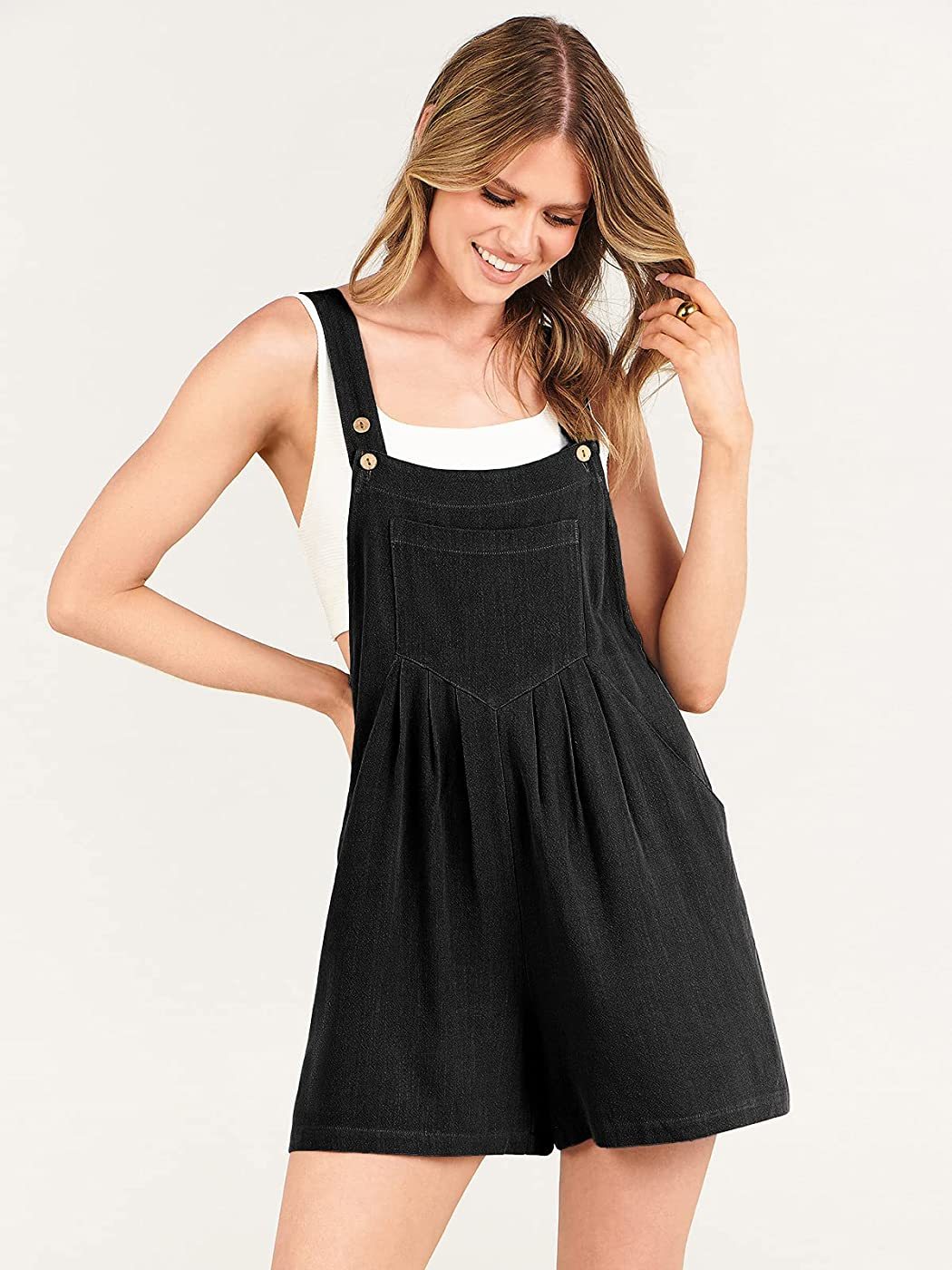 Adjustable Wide Leg Pocket Short Overalls Romp