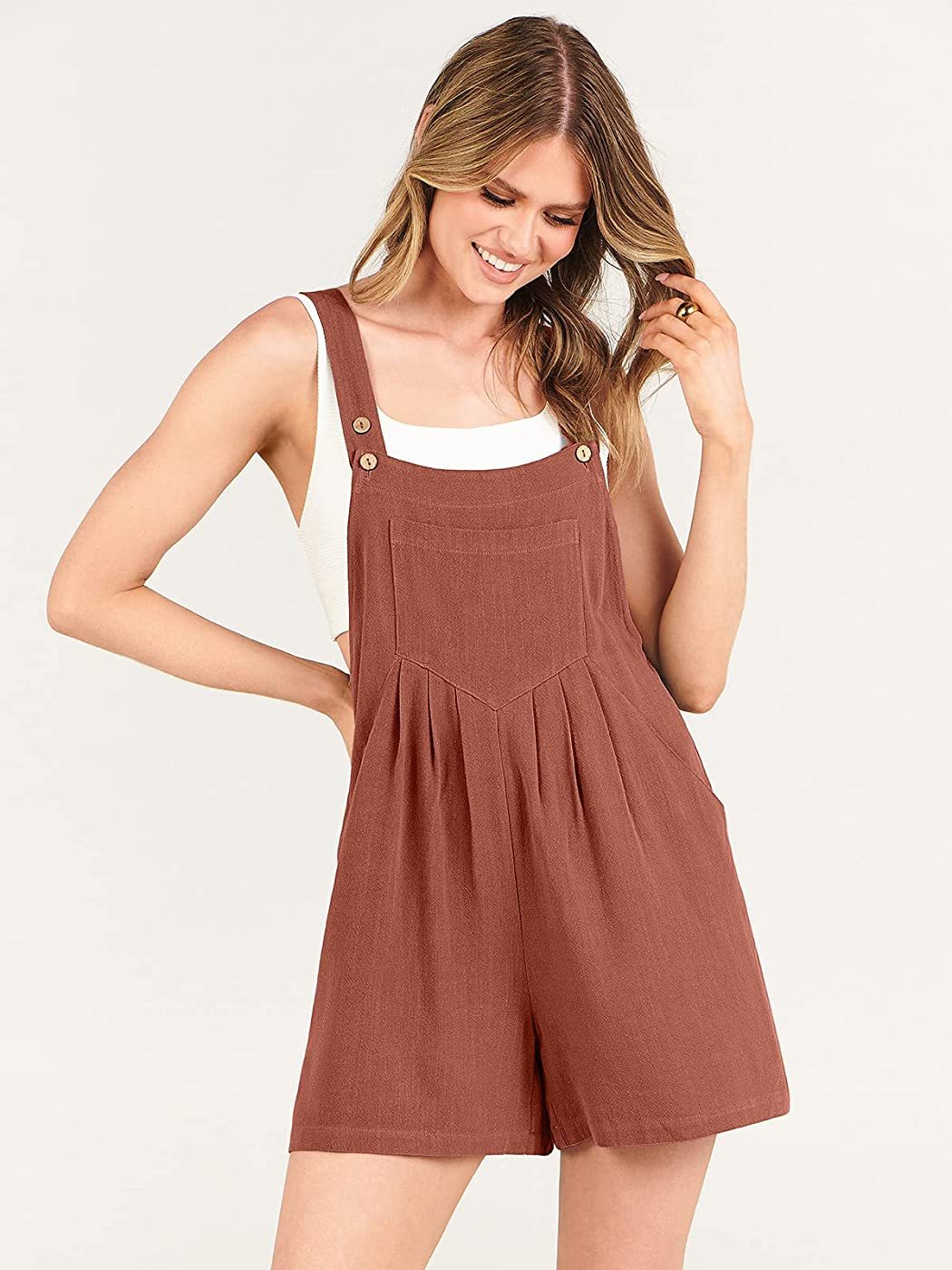 Adjustable Wide Leg Pocket Short Overalls Romp