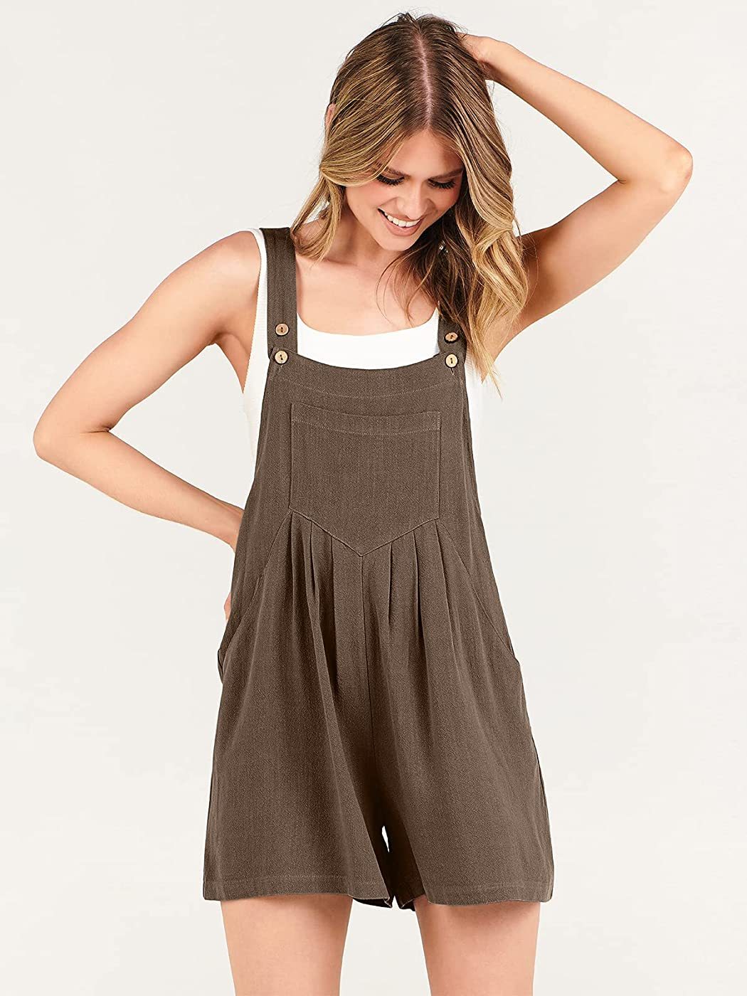 Adjustable Wide Leg Pocket Short Overalls Romp