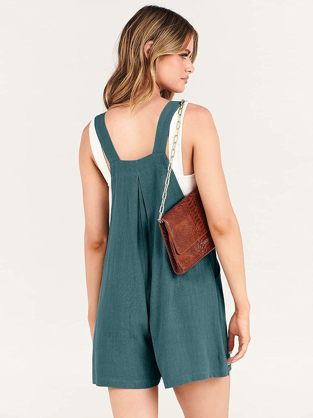 Adjustable Wide Leg Pocket Short Overalls Romper