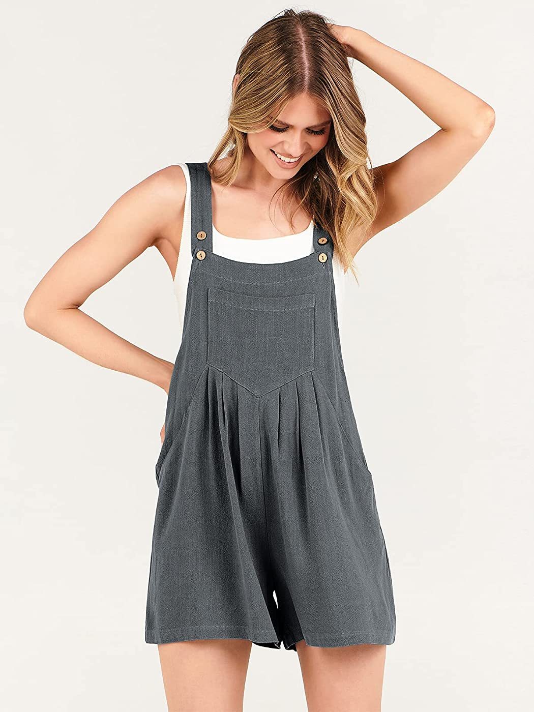 Adjustable Wide Leg Pocket Short Overalls Romper