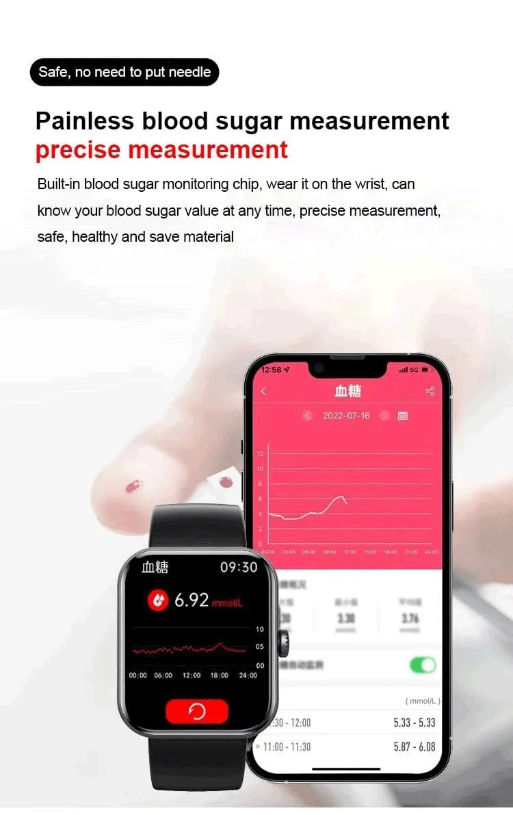 fvear - (All day monitoring of heart rate,blood sugar, and blood pressure) Bluetooth Fashion Smartwatch