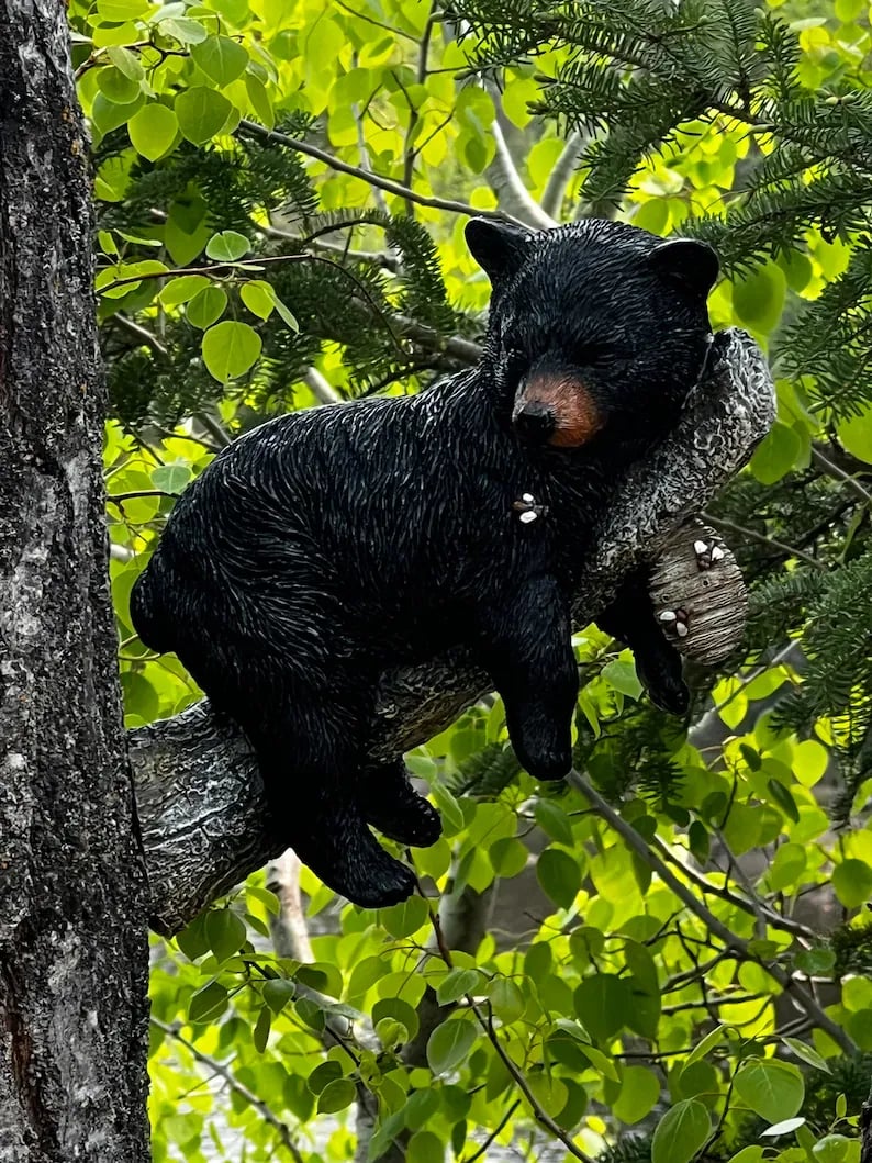 Black Bear Cub Napping Hanging Out in a Tree Figurine