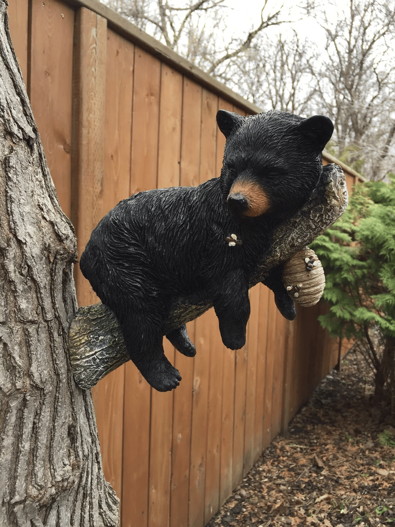 Black Bear Cub Napping Hanging Out in a Tree Figurine