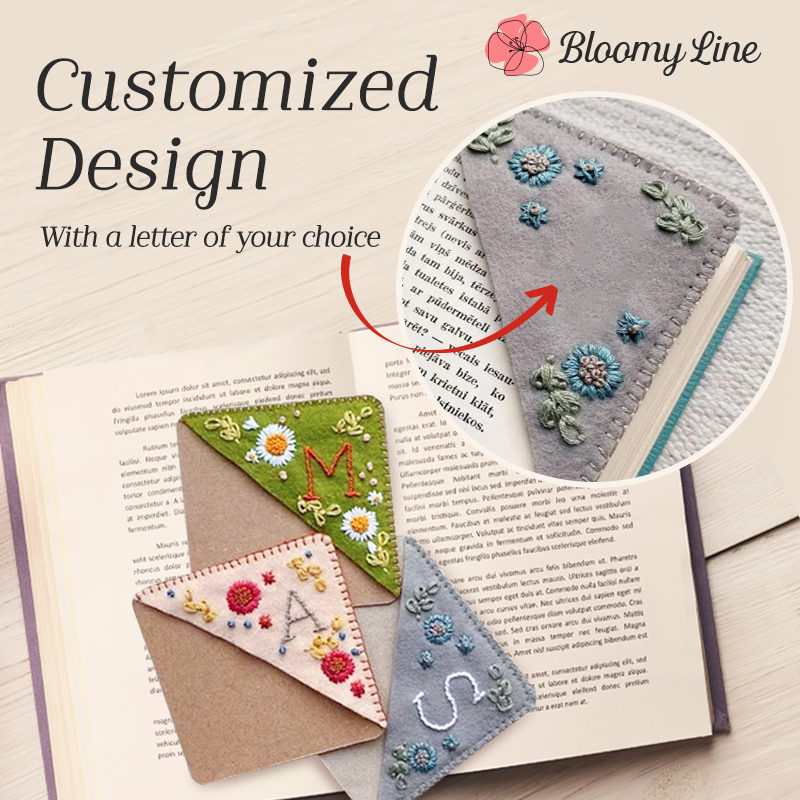 Bloomy Line – Personalized Hand Embroidered Corner Bookmark