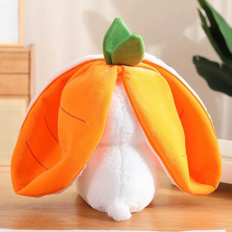 Creative Funny Doll Carrot Rabbit Plush Toy Stuffed Soft Bunny Hiding in Strawberry Bag Toys for Kids Girls Birthday Gift