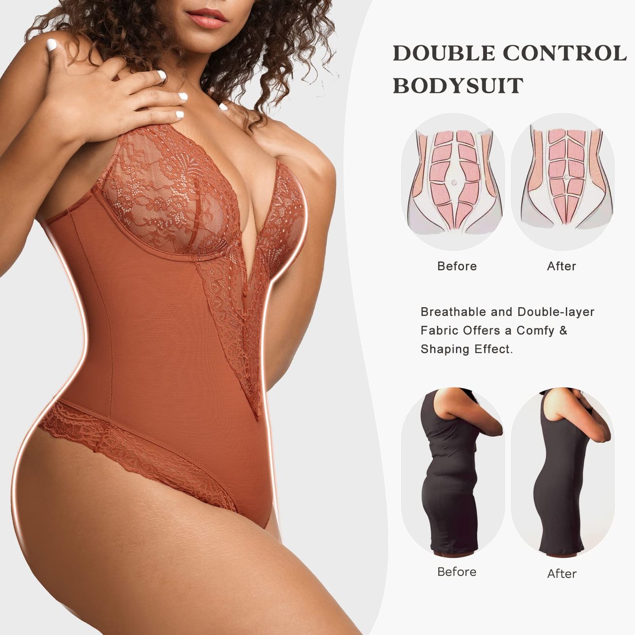 Deep-V Neck Lace Thong Bodysuit