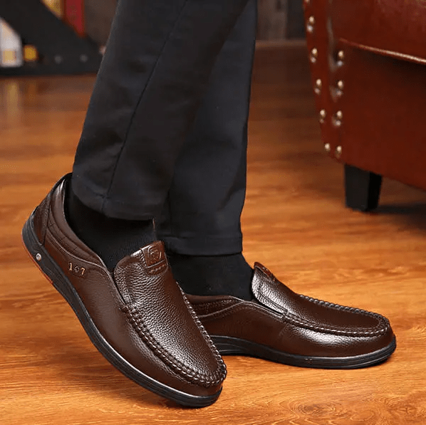 DRESSYE Mens Genuine Leather Soft Insole Casual Business Slip On Loafers