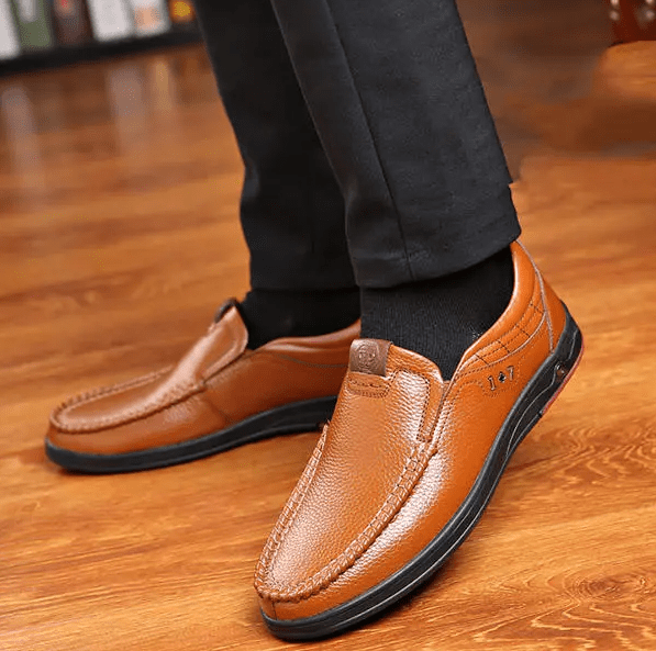 DRESSYE Mens Genuine Leather Soft Insole Casual Business Slip On Loafers