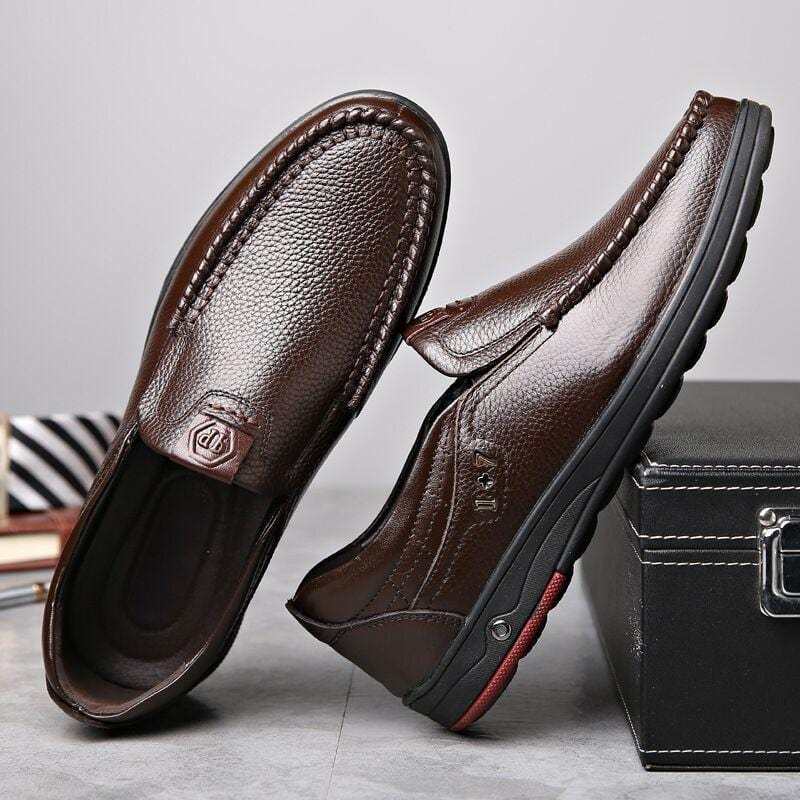 DRESSYE Mens Genuine Leather Soft Insole Casual Business Slip On Loafers