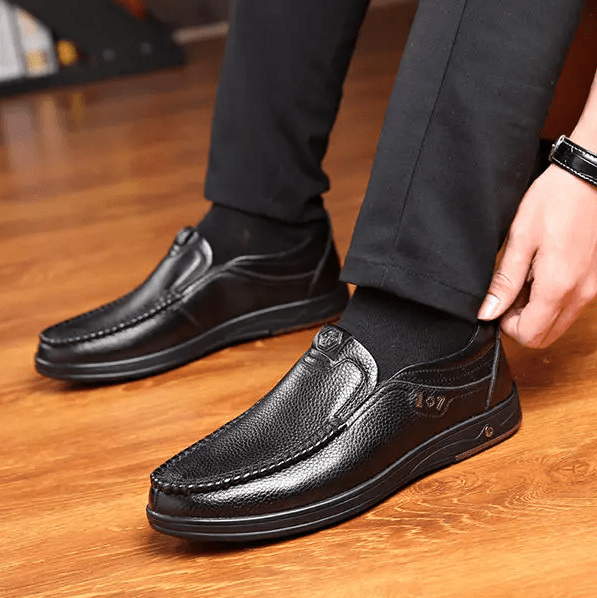 DRESSYE Mens Genuine Leather Soft Insole Casual Business Slip On Loafers