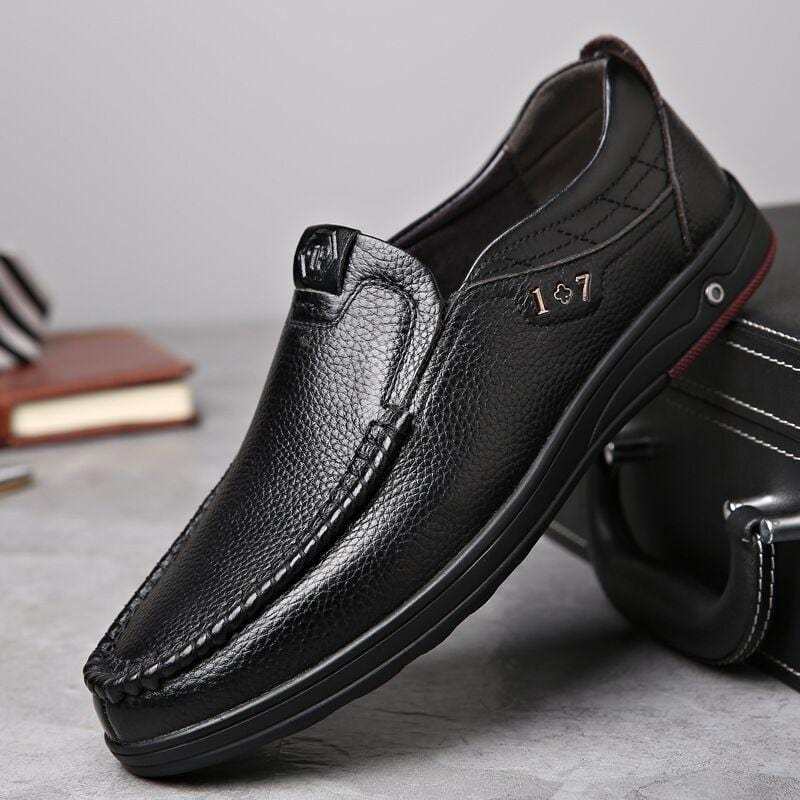 DRESSYE Mens Genuine Leather Soft Insole Casual Business Slip On Loafers