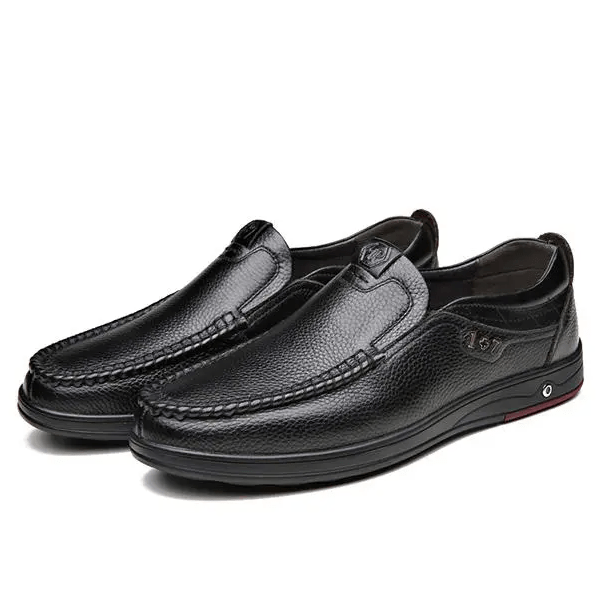 DRESSYE Mens Genuine Leather Soft Insole Casual Business Slip On Loafers