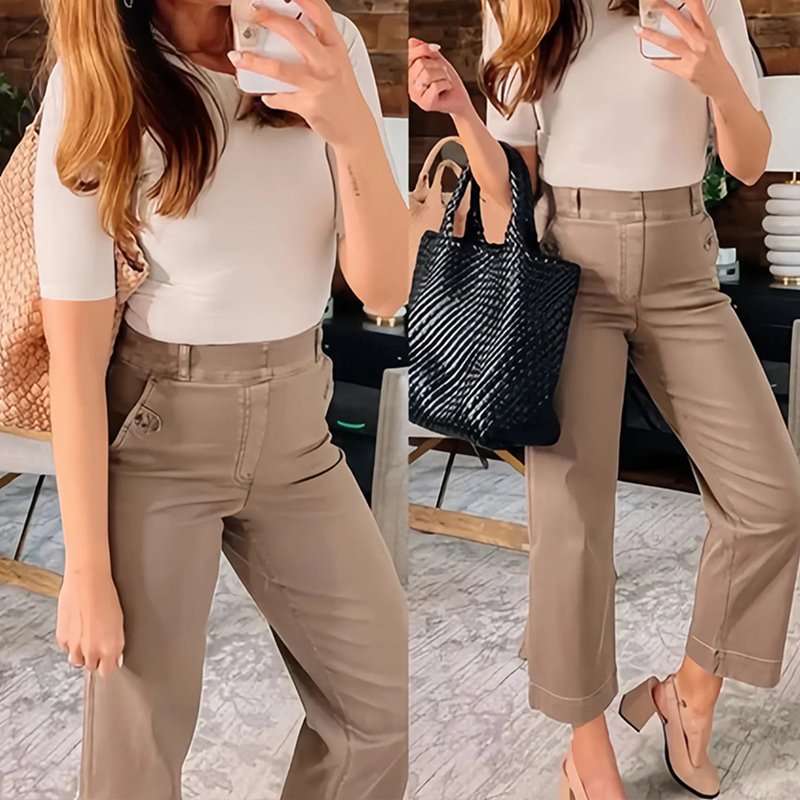 (EARLY MOTHER'S DAY SALE) STRETCH TWILL CROPPED WIDE LEG PANT