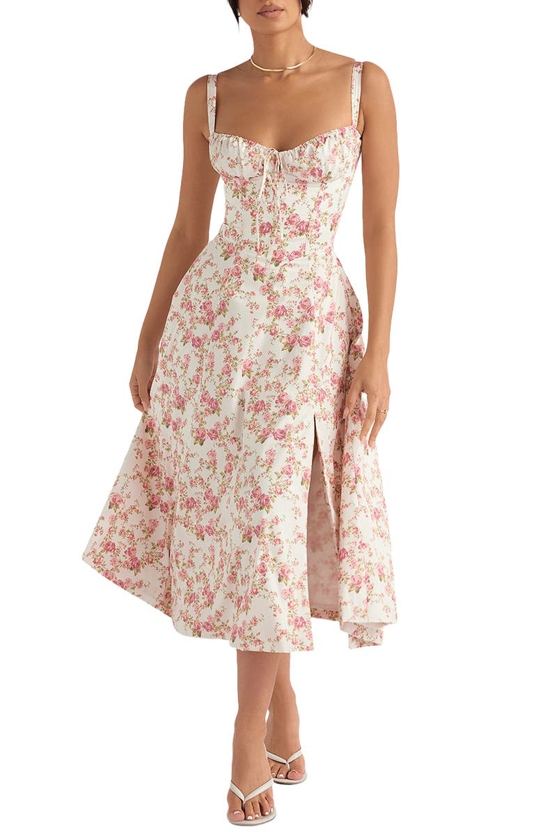 leivere - Floral Bustier Midriff Waist Shaper Dress