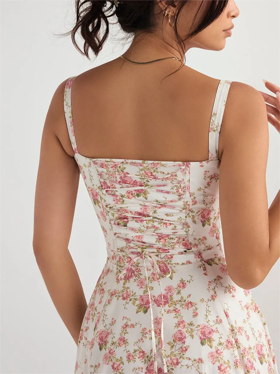 FLORAL BUSTIER MIDRIFF WAIST SHAPER DRESS