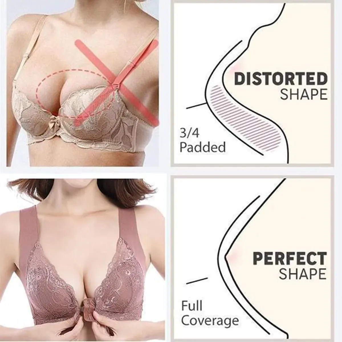 SHAWERONIS FRONT CLOSURE 5D SHAPING PUSH UP COMFY WIRELESS BRA(3 PCS)