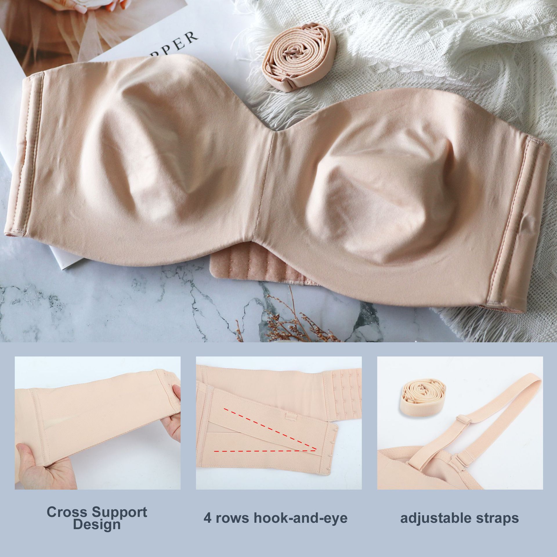 Full Support Non-Slip Convertible Bandeau Bra