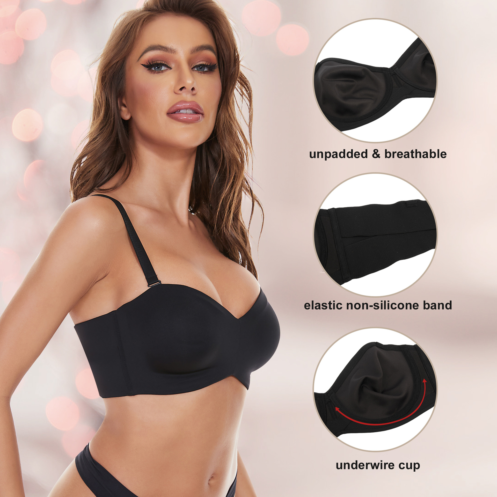 Full Support Non-Slip Convertible Bandeau Bra