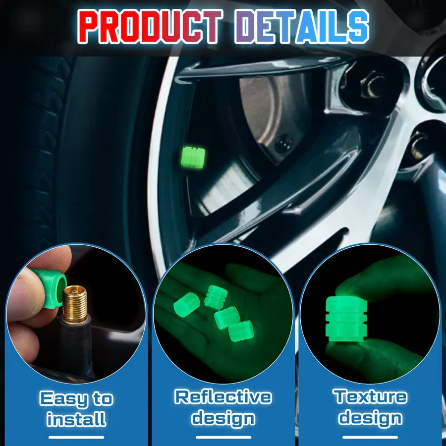 Glow In The Dark Valve Caps (Universal Fits Any Car)