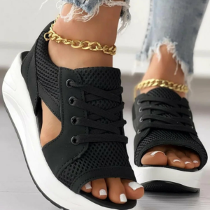 (Happy Mother's Day Limited Time Half Price Offer) - Contrast Paneled Cutout Lace-up Muffin Sandals