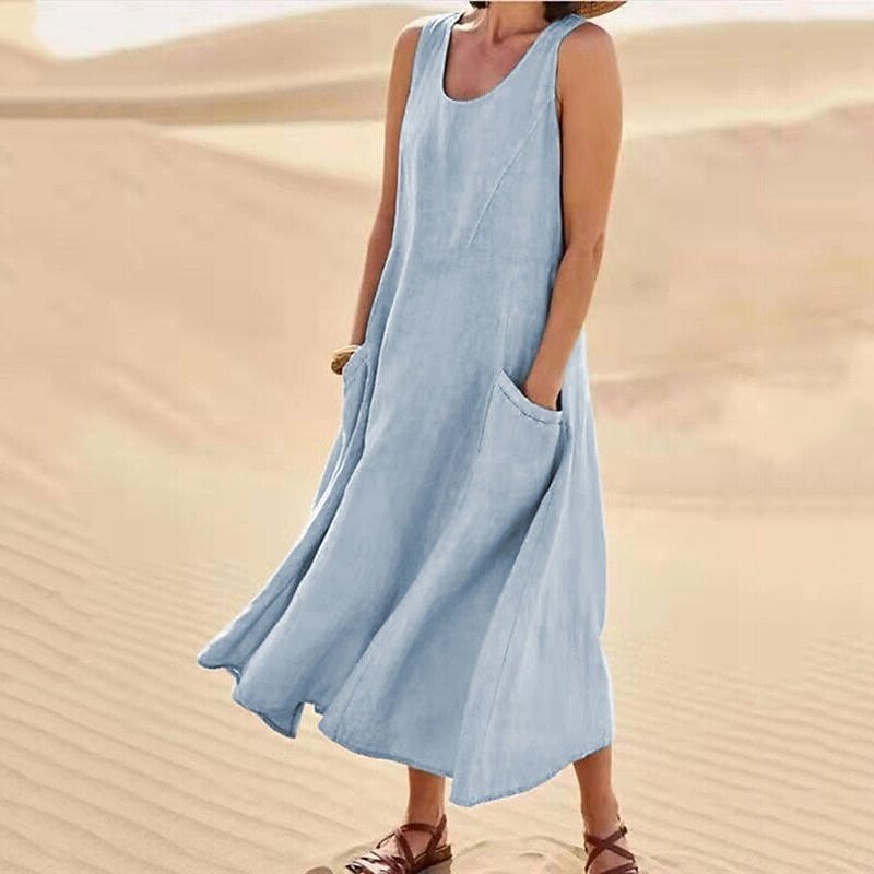 Last Day Promotion 48% OFF - Women's Sleeveless Cotton And Linen Dress