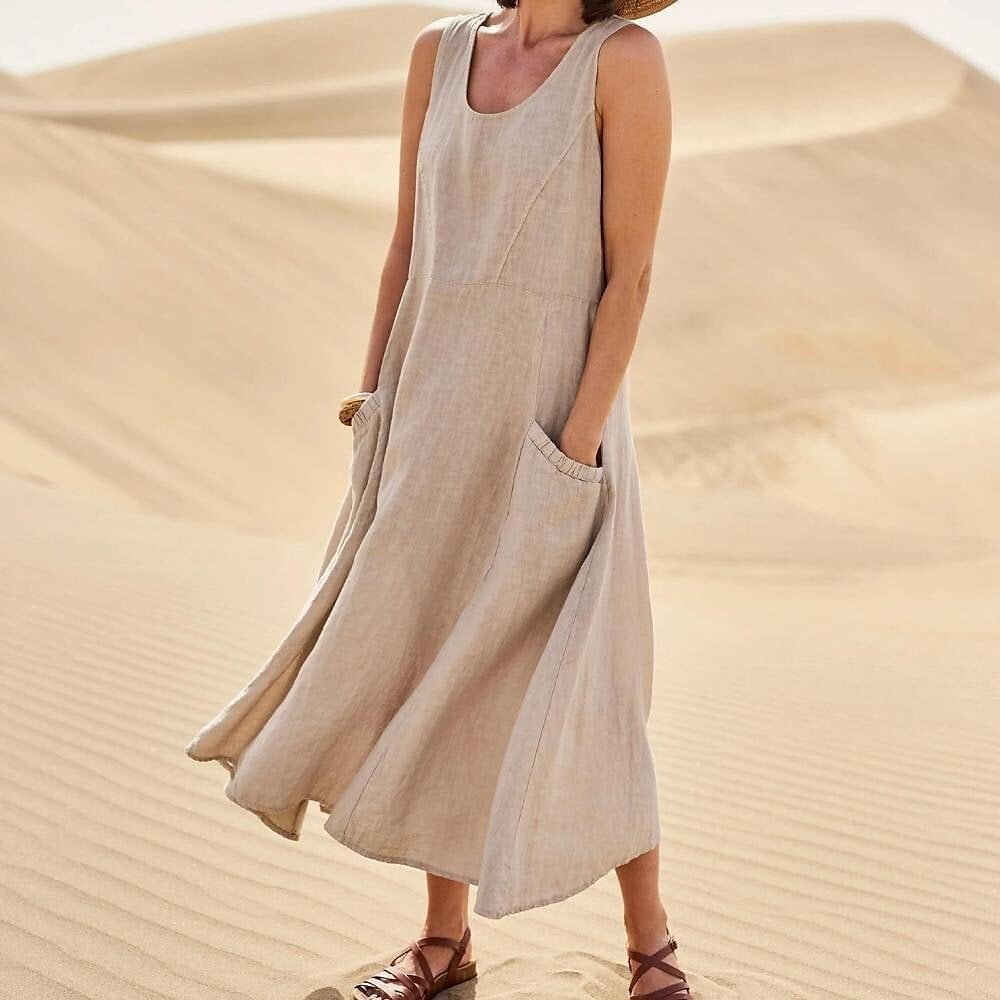 Last Day Promotion 48% OFF - Women's Sleeveless Cotton And Linen Dress