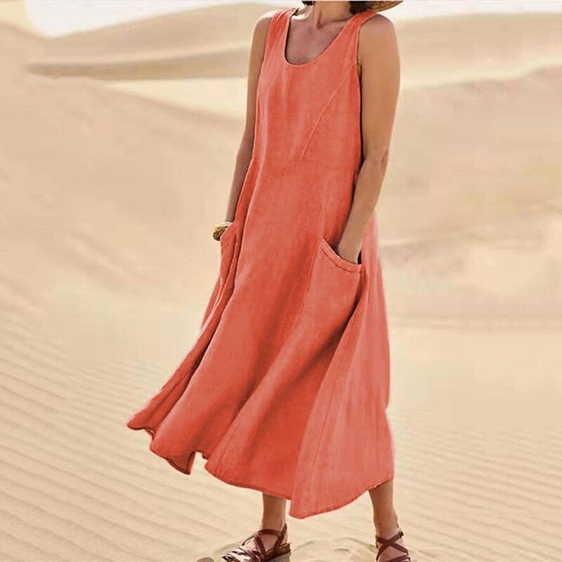 Last Day Promotion 48% OFF - Women's Sleeveless Cotton And Linen Dress