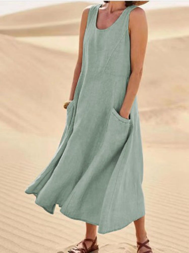 Last Day Promotion 48% OFF - Women's Sleeveless Cotton And Linen Dress