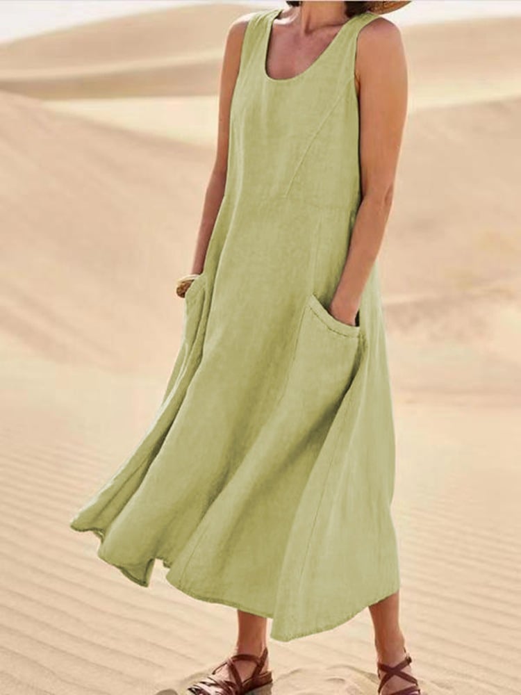 Last Day Promotion 48% OFF - Women's Sleeveless Cotton And Linen Dress