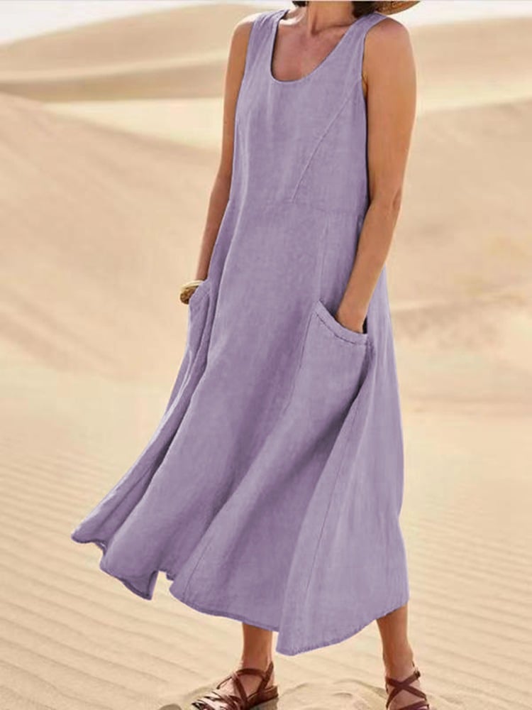 Last Day Promotion 48% OFF - Women's Sleeveless Cotton And Linen Dress