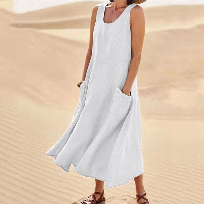 Last Day Promotion 48% OFF - Women's Sleeveless Cotton And Linen Dress