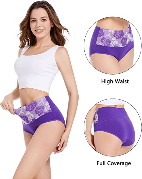 (Last Day Promotion SAVE 50% OFF) - Cotton High Waist Tummy Control Leak proof Panties Rose Jacquard Ladies Panty Multipack (3PCS/SET)