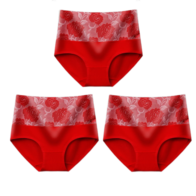 (Last Day Promotion SAVE 50% OFF) - Cotton High Waist Tummy Control Leak proof Panties Rose Jacquard Ladies Panty Multipack (3PCS/SET)