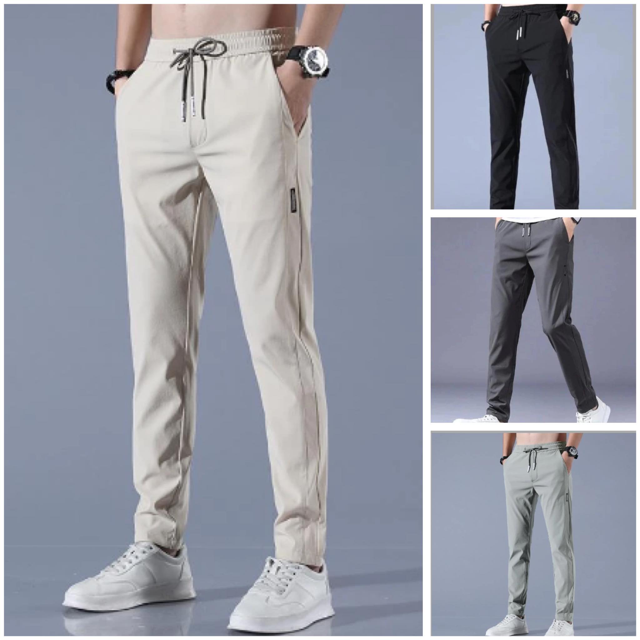 janenisa - Men Fast Dry Stretch Pants Cargo Straight Pants Summer Ice Silk Trouser Men Fishing Camping Casual Sweatpants Sports Pants