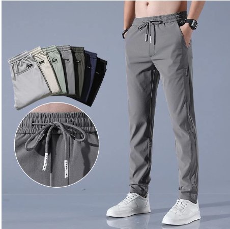 janenisa - Men Fast Dry Stretch Pants Cargo Straight Pants Summer Ice Silk Trouser Men Fishing Camping Casual Sweatpants Sports Pants