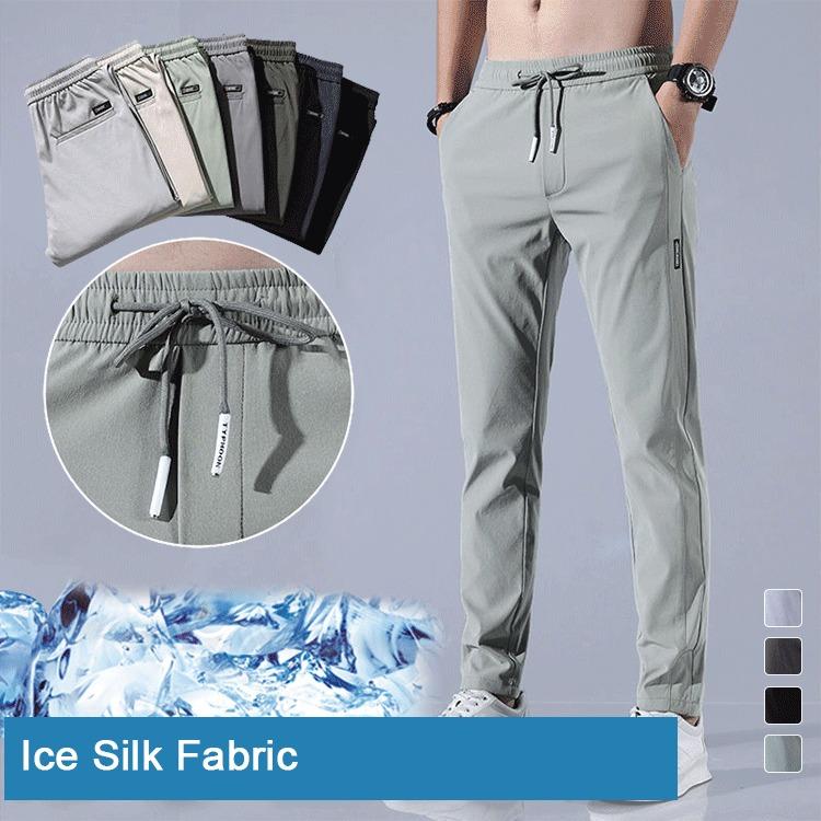 janenisa - Men Fast Dry Stretch Pants Cargo Straight Pants Summer Ice Silk Trouser Men Fishing Camping Casual Sweatpants Sports Pants