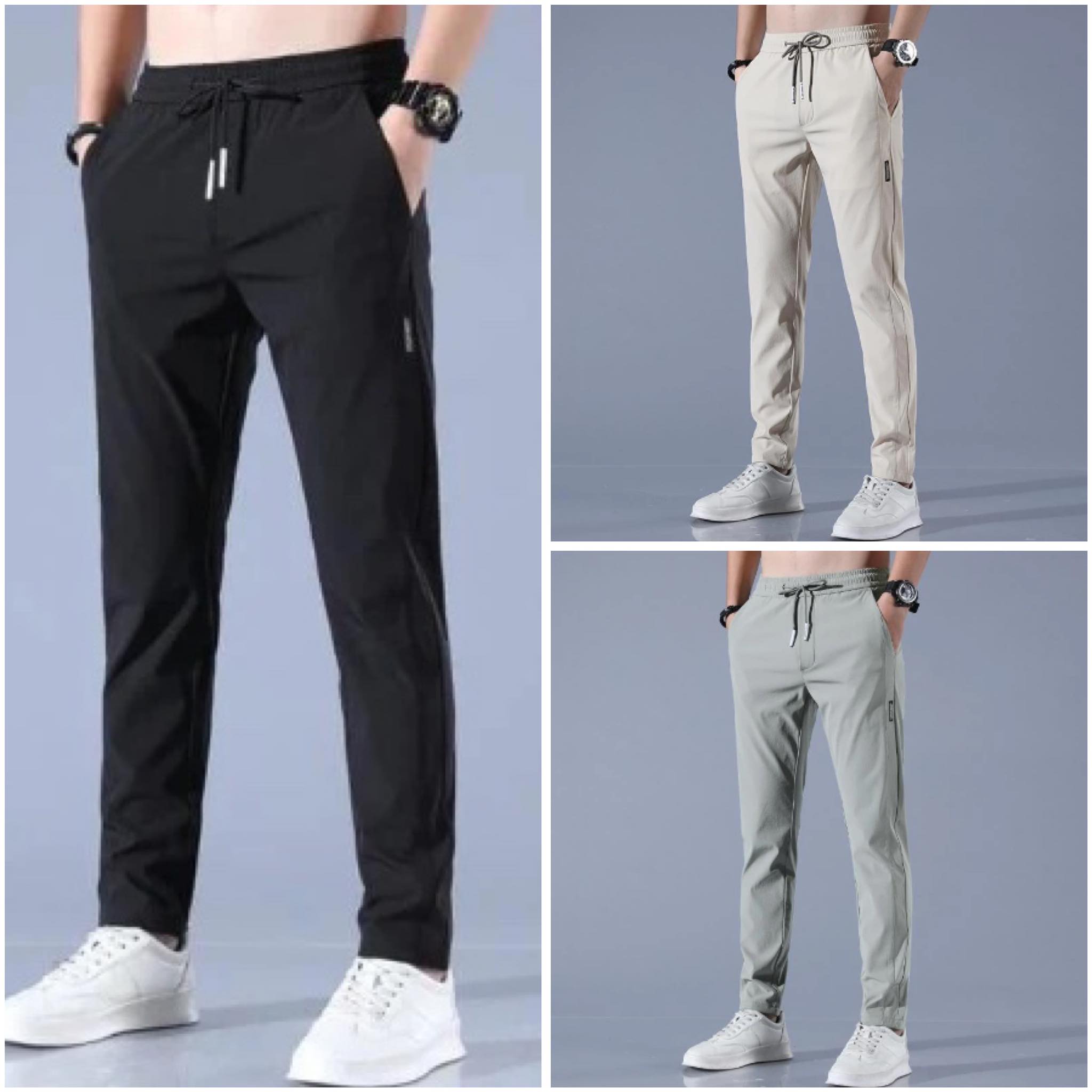 janenisa - Men Fast Dry Stretch Pants Cargo Straight Pants Summer Ice Silk Trouser Men Fishing Camping Casual Sweatpants Sports Pants