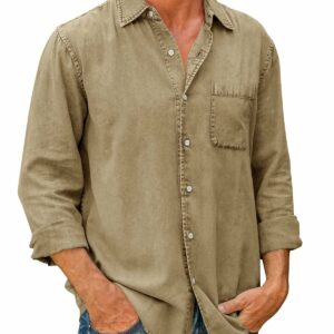 Mens Denim Long Sleeve Button Down Shirt