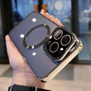 Mobile phone case with magnetic plated transparent mirror for iPhone